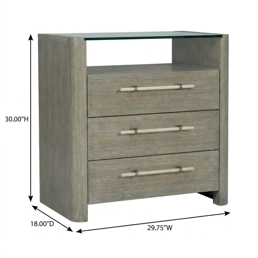 Oak Veneer Nightstand with Three Drawers, Tall Bedside Table with Storage, Gray. Picture 5