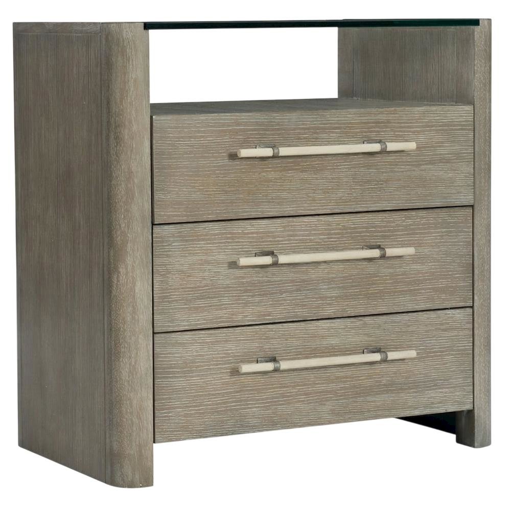 Oak Veneer Nightstand with Three Drawers, Tall Bedside Table with Storage, Gray. Picture 4