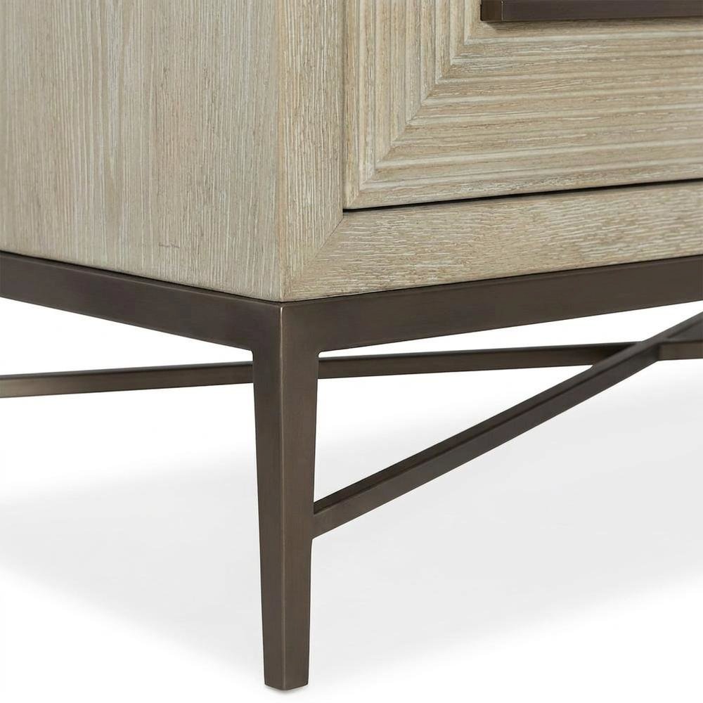Oak Veneer Transitional Tall Dresser with Metal Accents and Six Drawers, Beige. Picture 7