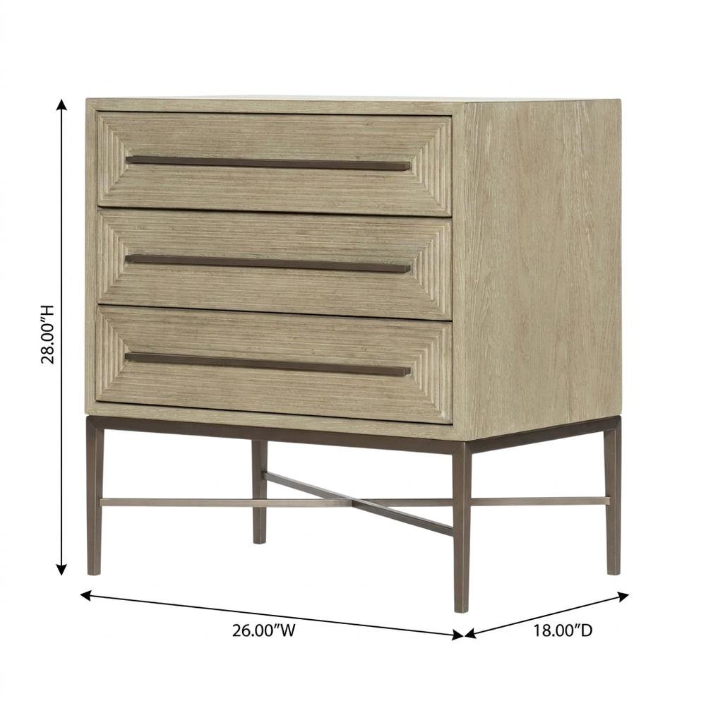 Oak Veneer Night Stand with Three Drawers, Bedside Table with Storage, Beige. Picture 5