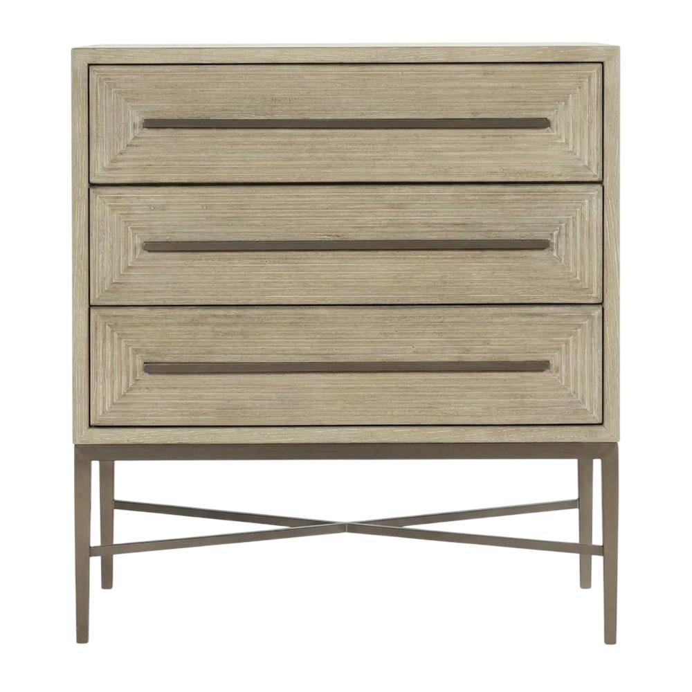 Oak Veneer Night Stand with Three Drawers, Bedside Table with Storage, Beige. Picture 1