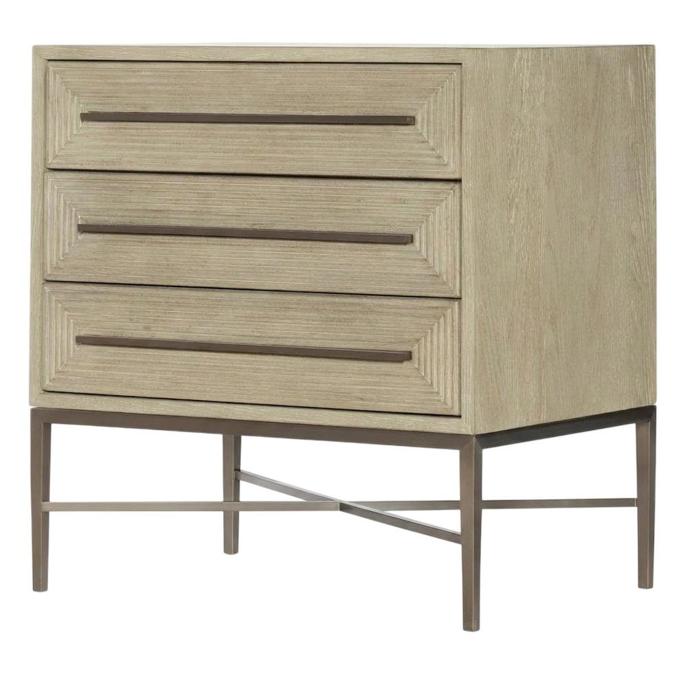 Oak Veneer Night Stand with Three Drawers, Bedside Table with Storage, Beige. Picture 4