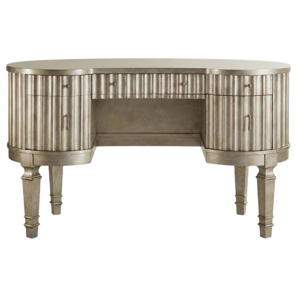 Hardwood Fluted Kidney Writing Desk with Drawers for Executive Storage, Gold. Picture 1