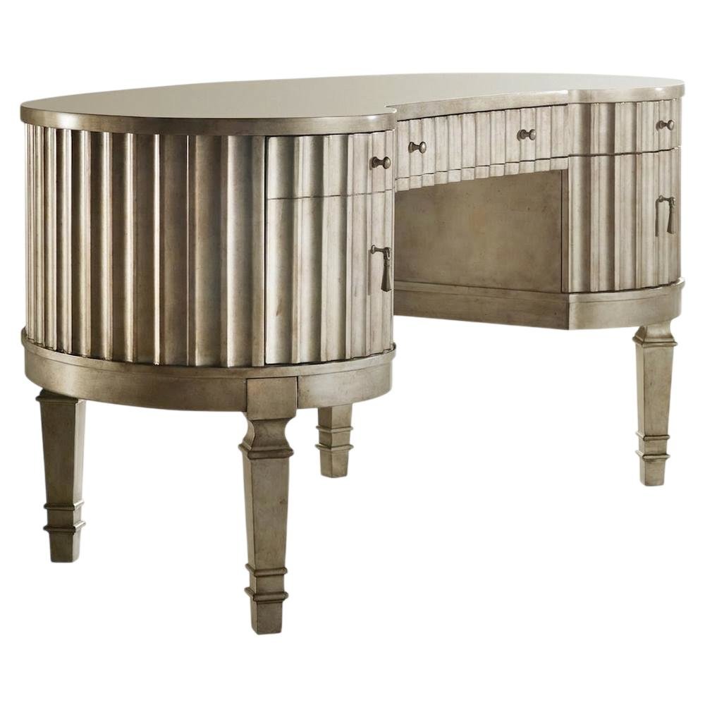 Hardwood Fluted Kidney Writing Desk with Drawers for Executive Storage, Gold. Picture 4