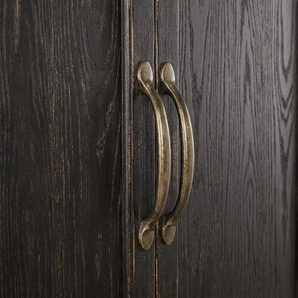 Oak Veneer Armoire Wardrobe Closet with Drawers and Shelves with Storage, Black. Picture 6