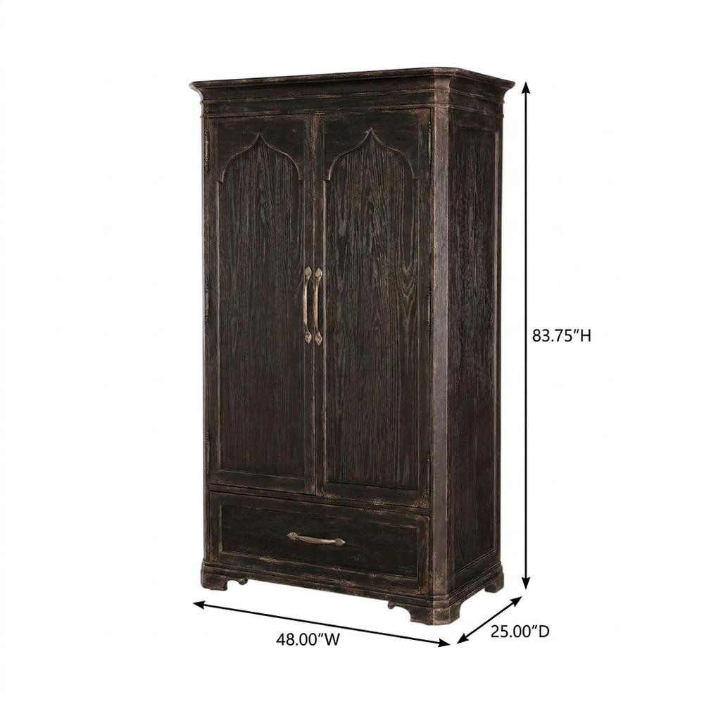 Oak Veneer Armoire Wardrobe Closet with Drawers and Shelves with Storage, Black. Picture 5