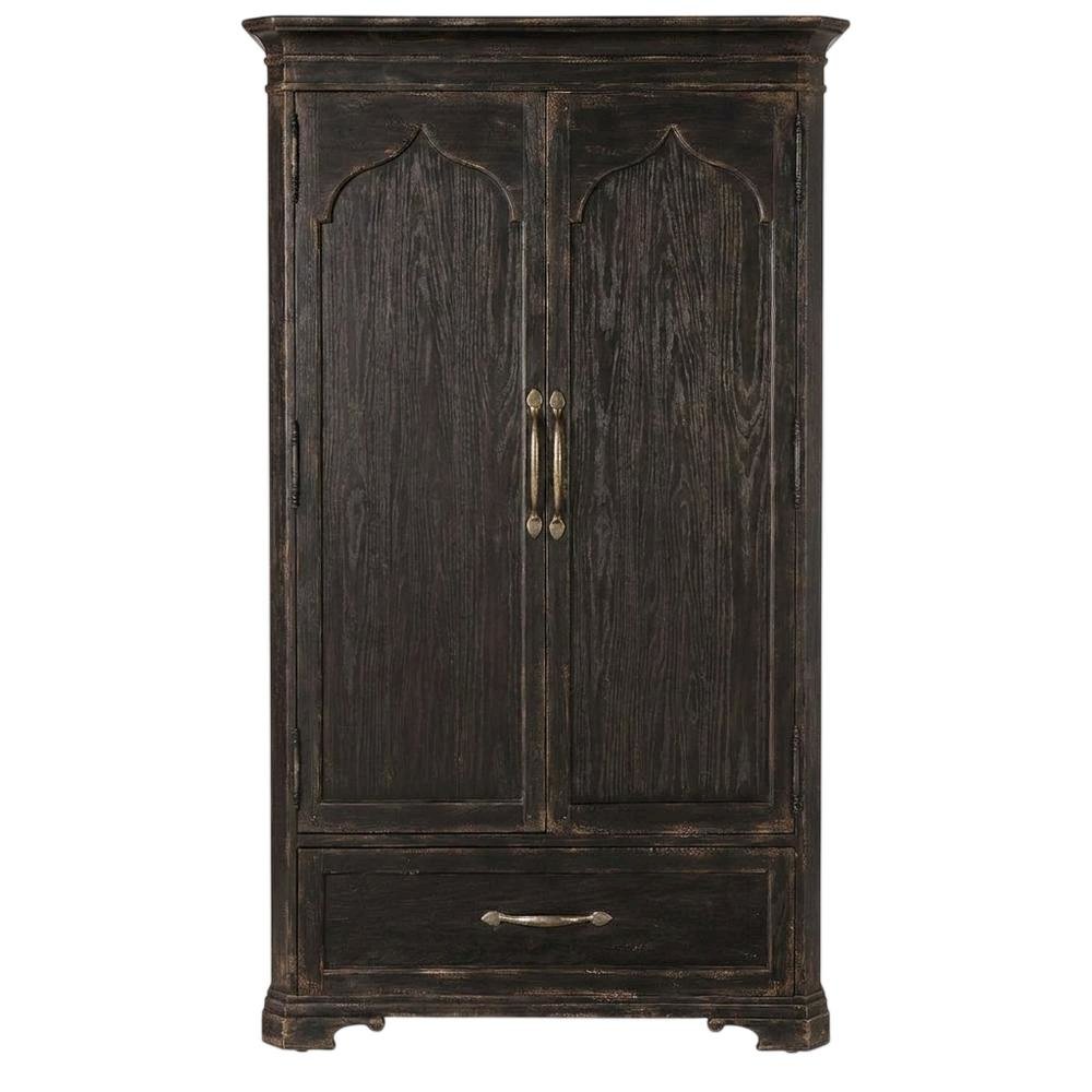 Oak Veneer Armoire Wardrobe Closet with Drawers and Shelves with Storage, Black. Picture 1