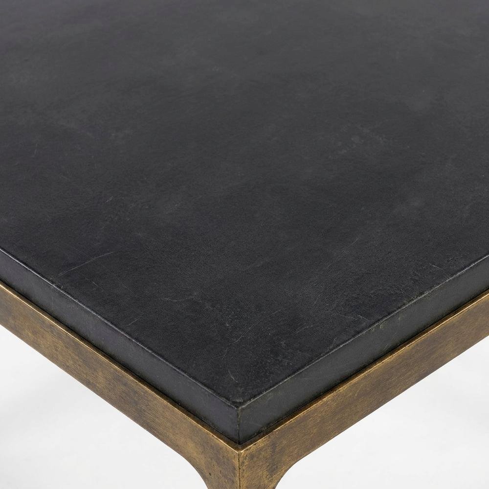 Mango Wood and Iron Round Cocktail Table with Metal Base for Living Room, Gold. Picture 6