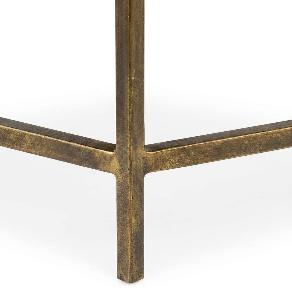 Mango Wood and Iron Round Cocktail Table with Metal Base for Living Room, Gold. Picture 7