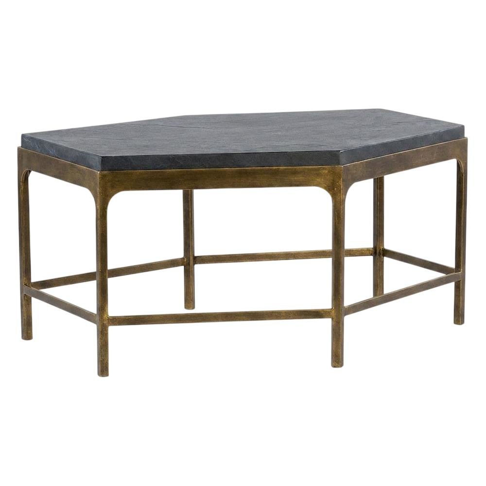 Mango Wood and Iron Round Cocktail Table with Metal Base for Living Room, Gold. Picture 4