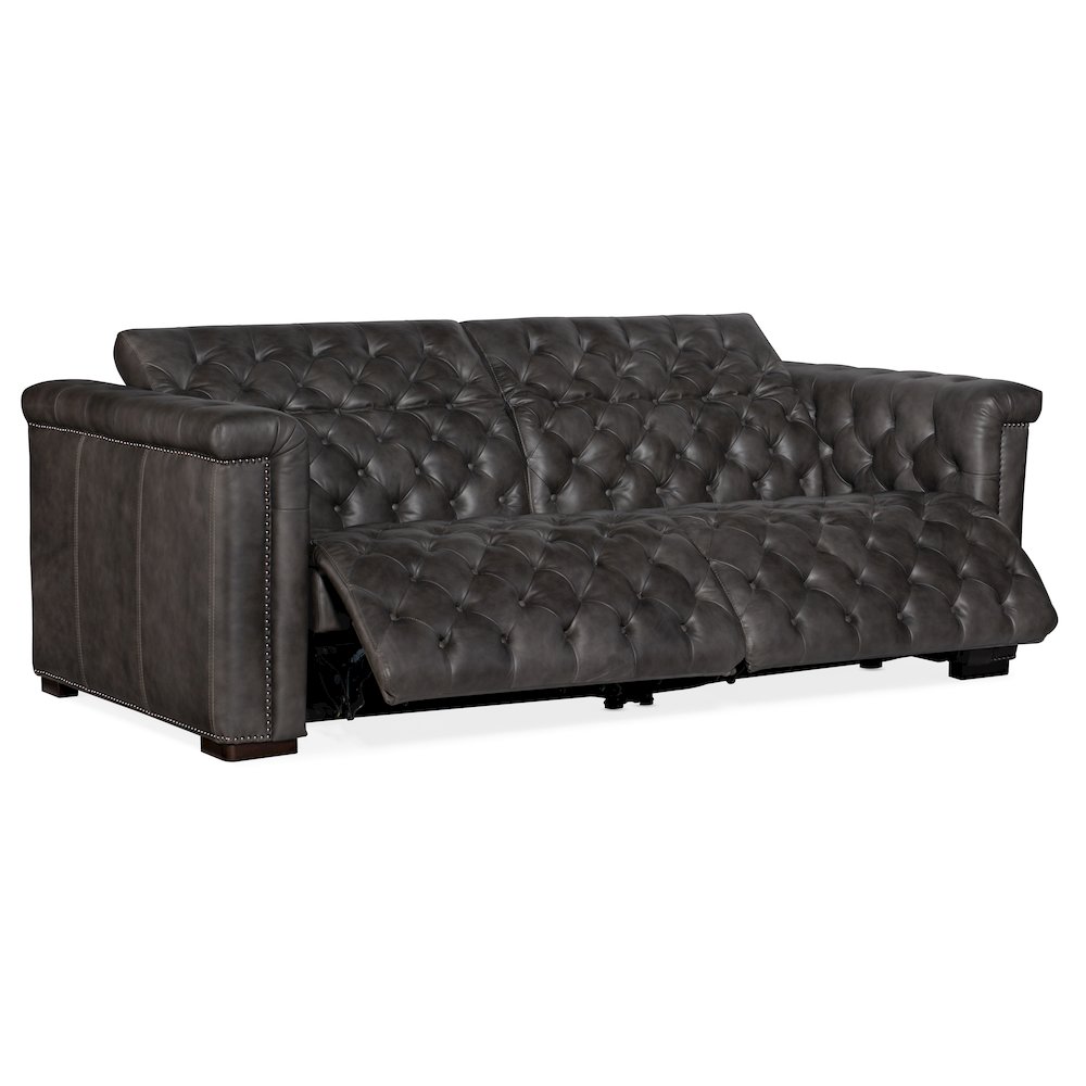 Savion 2 over 2 Sofa with Power Recline & Power Headrest in Gray Leather. Picture 2