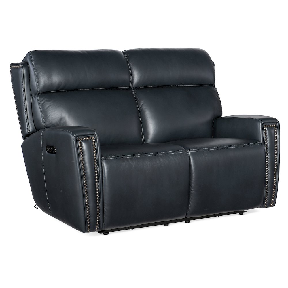 Ruthe Zero Gravity Power Recline Loveseat with Power Headrest in Blue Leather. Picture 1