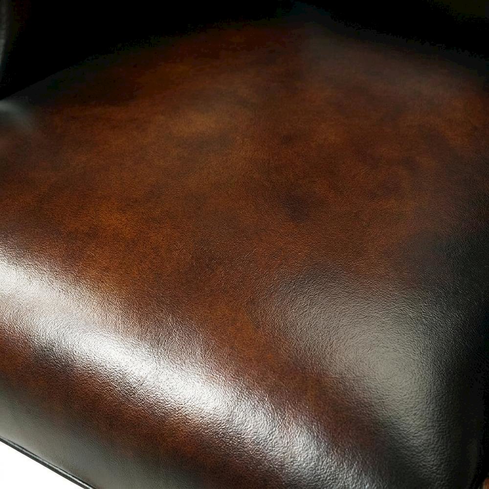 Leather Executive Swivel Chair, Fixed Arms, and Old World Finish, Brown. Picture 6