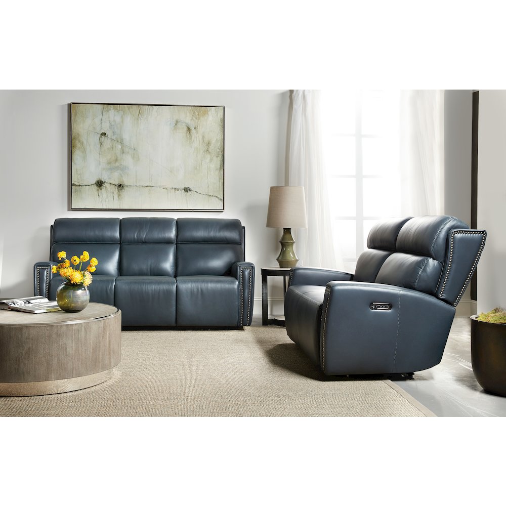 Ruthe Zero Gravity Power Recline Loveseat with Power Headrest in Blue Leather. Picture 6