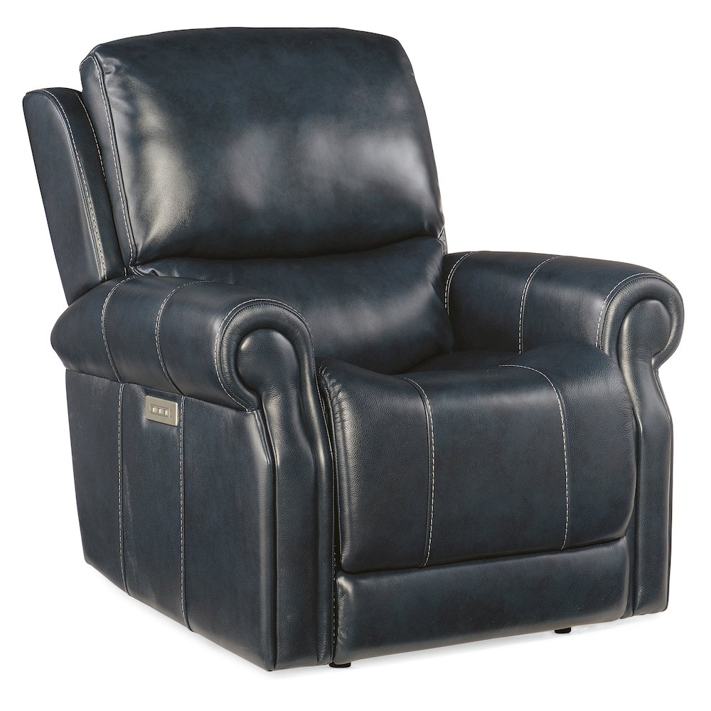 Eisley Power Recliner with Power Headrest & Lumbar in Blue Leather by Hooker. Picture 1