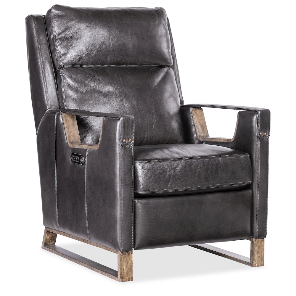 Relic Power Recliner w/Power Headrest in Black Leather by Hooker Furnishings. Picture 1