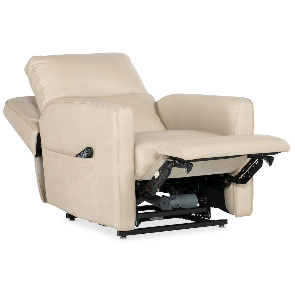 Flynn Power Recliner w/ Pwr Headrest Lumbar and Lift in Beige Leather by Hooker. Picture 3