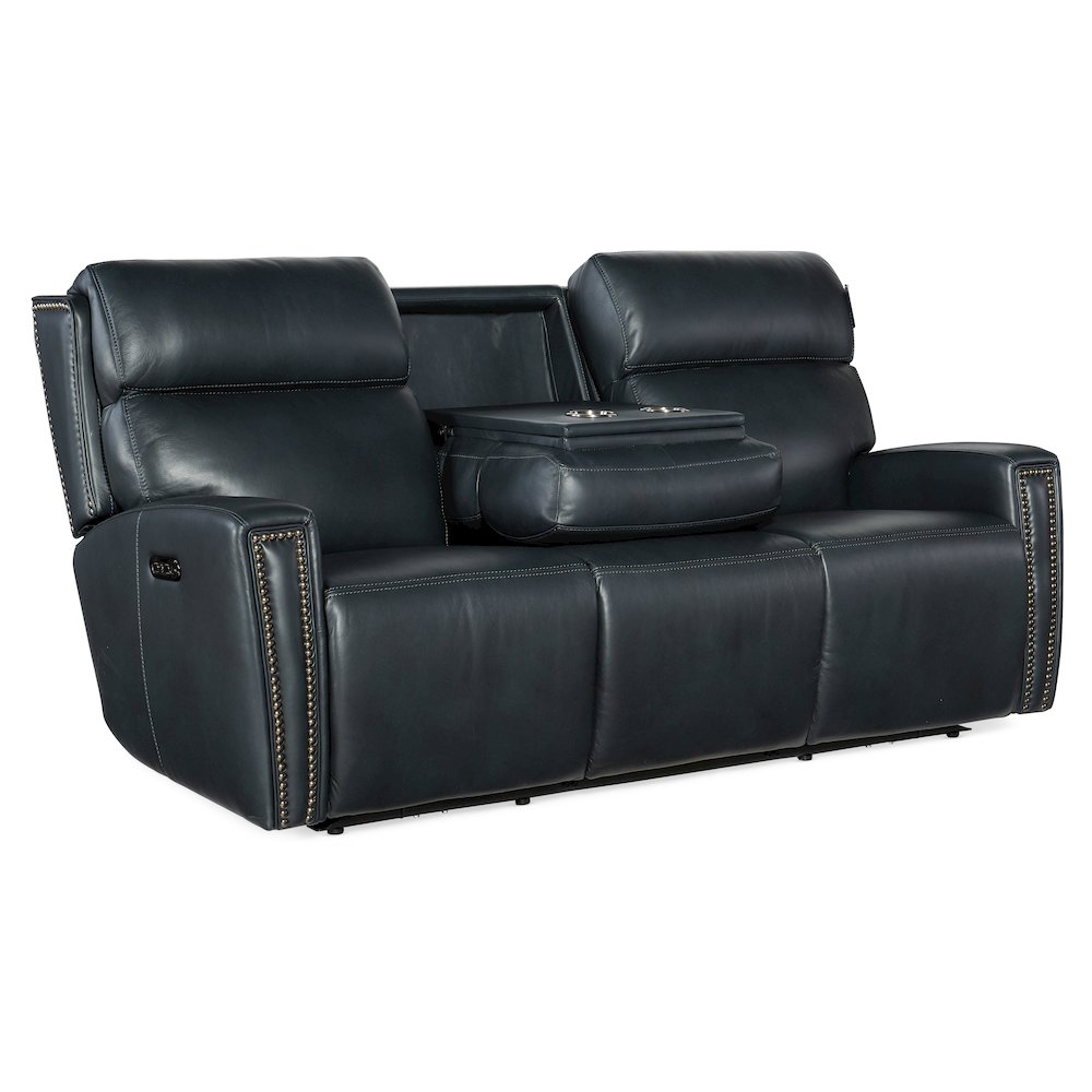 Ruthe ZeroG Power Sofa with Power Headrest & Hidden Console in Blue Leather. Picture 2