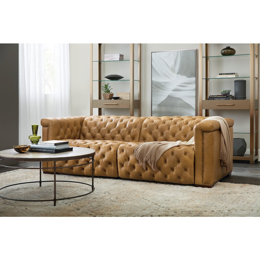 Savion Power Sofa w/ Power Headrest in Tan Leather by Hooker Furniture. Picture 5