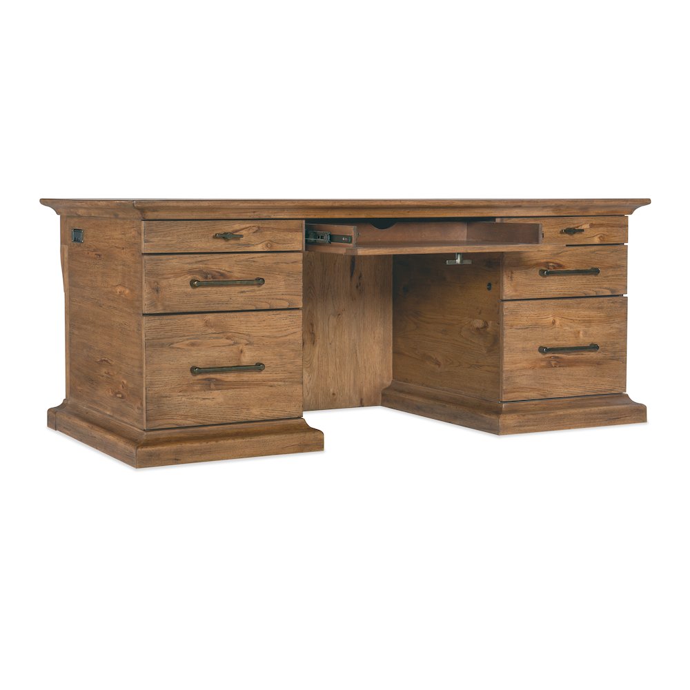Hooker Furniture Big Sky Wood and Metal Executive Desk in Brown. Picture 3