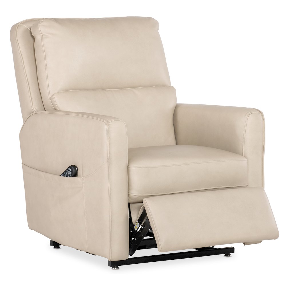Flynn Power Recliner w/ Pwr Headrest Lumbar and Lift in Beige Leather by Hooker. Picture 5