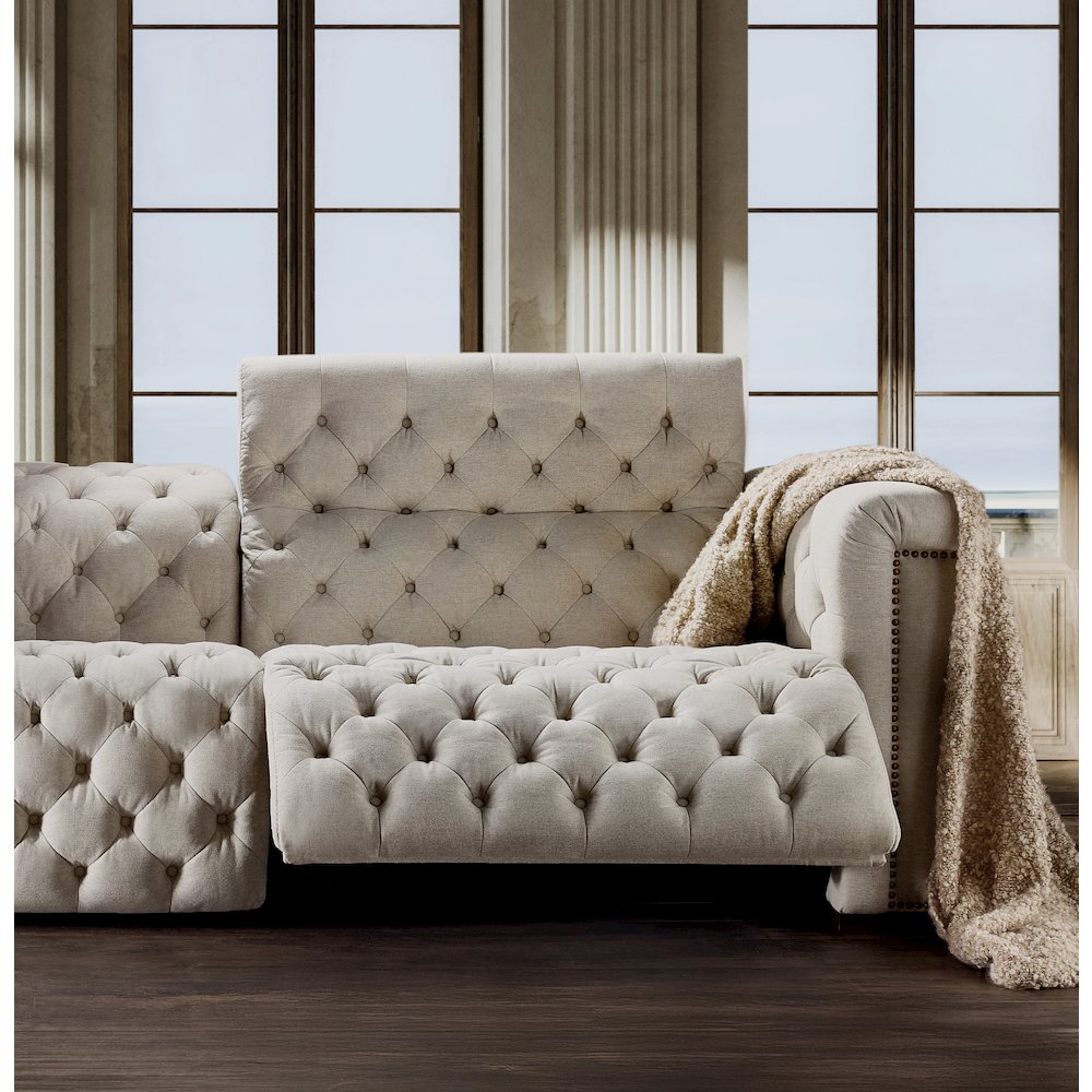 Savion Deux Beige Fabric Sofa with Power Recliners and Power Headrests. Picture 7