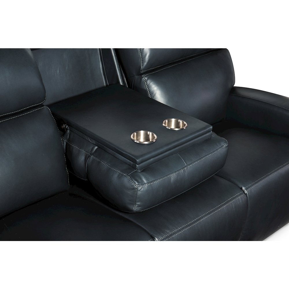Ruthe ZeroG Power Sofa with Power Headrest & Hidden Console in Blue Leather. Picture 7