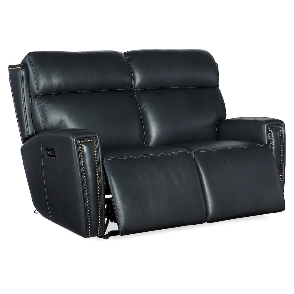 Ruthe Zero Gravity Power Recline Loveseat with Power Headrest in Blue Leather. Picture 4