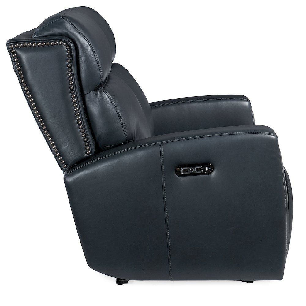 Ruthe Zero Gravity Power Recline Loveseat with Power Headrest in Blue Leather. Picture 5
