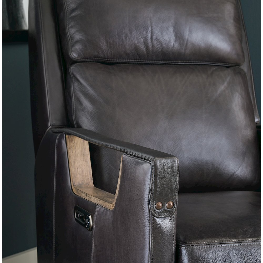 Relic Power Recliner w/Power Headrest in Black Leather by Hooker Furnishings. Picture 7
