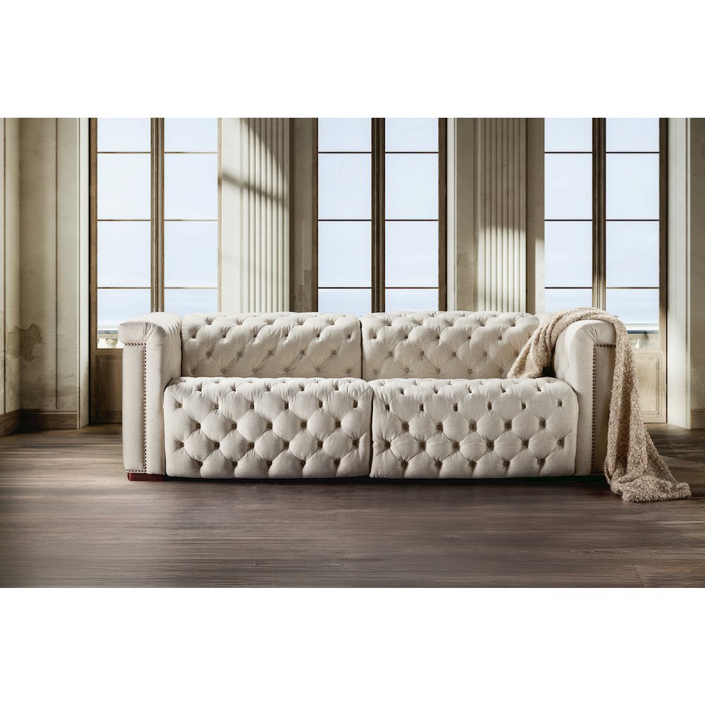 Savion Deux Beige Fabric Sofa with Power Recliners and Power Headrests. Picture 8