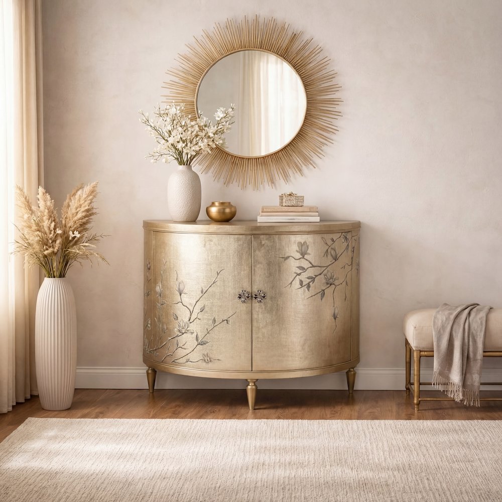 Hooker Furniture Living Room Melange Marguerite Two Door Demilune Chest. Picture 5