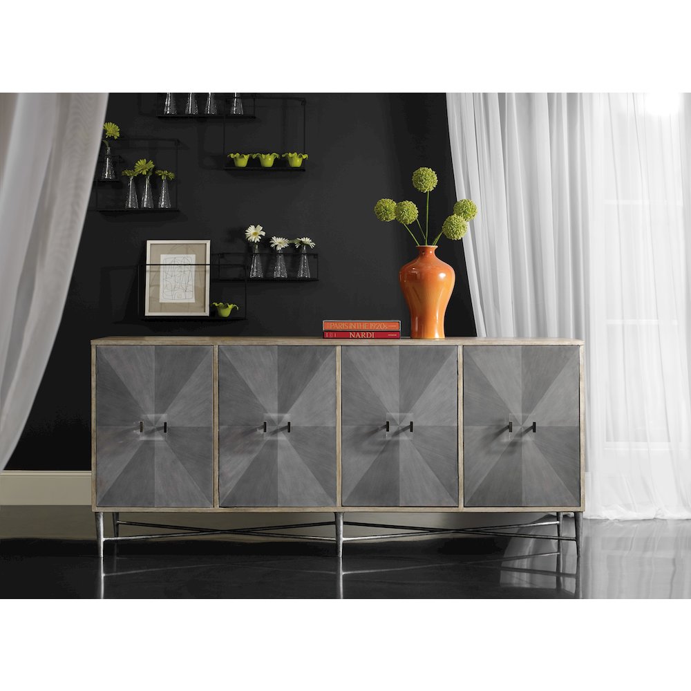Hooker Furniture Melange Zola 4 Door Console Table in Gray. Picture 4