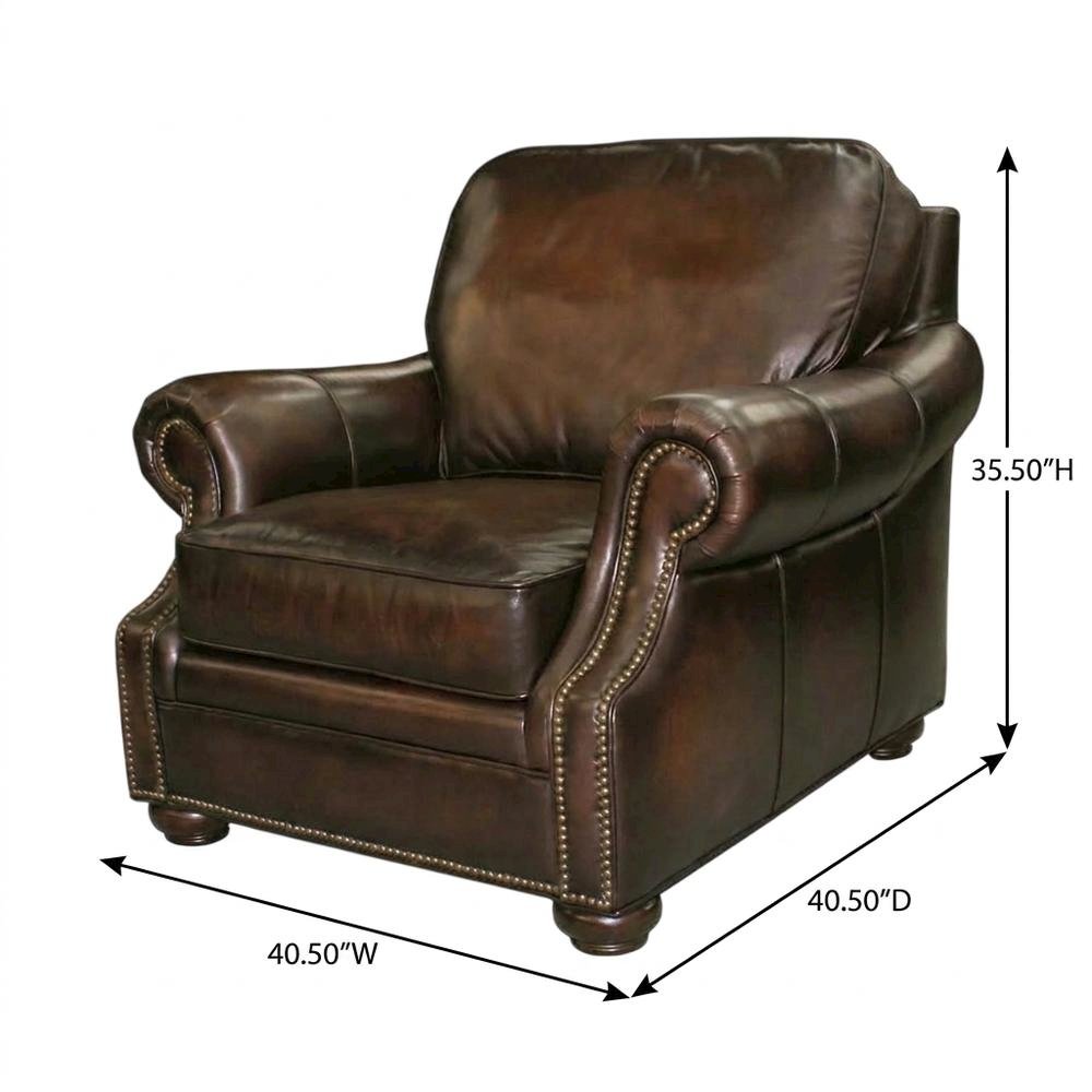 Top Grain Leather Recliner with Fixed Arms, Accent Chair for Living Room, Brown. Picture 5