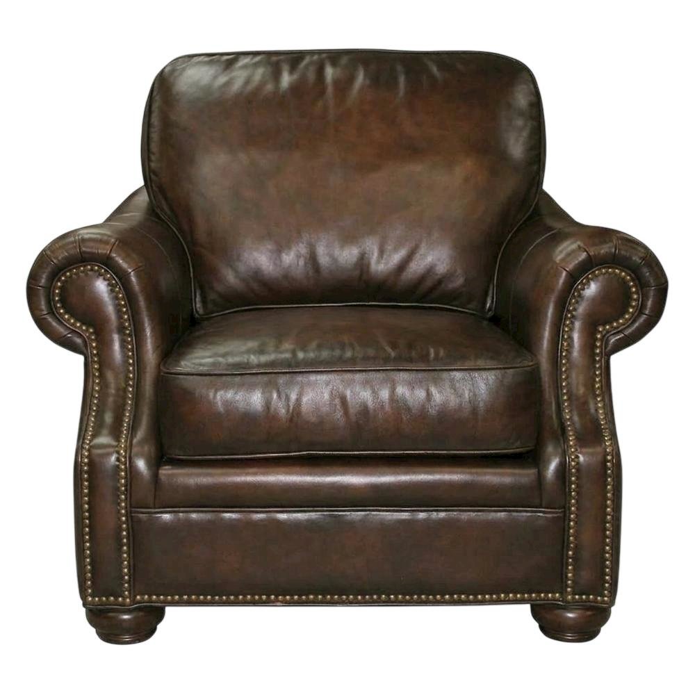 Top Grain Leather Recliner with Fixed Arms, Accent Chair for Living Room, Brown. Picture 1