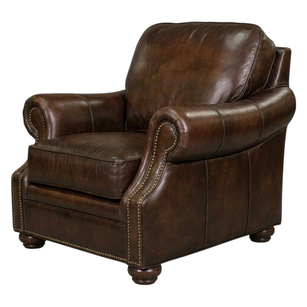 Top Grain Leather Recliner with Fixed Arms, Accent Chair for Living Room, Brown. Picture 4