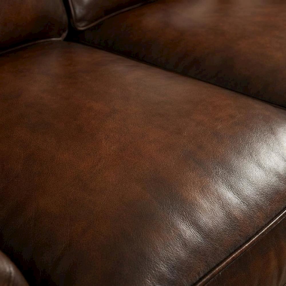Top-Grain Leather Sofa with Fixed Arms and Dark Walnut Frame, Brown. Picture 6
