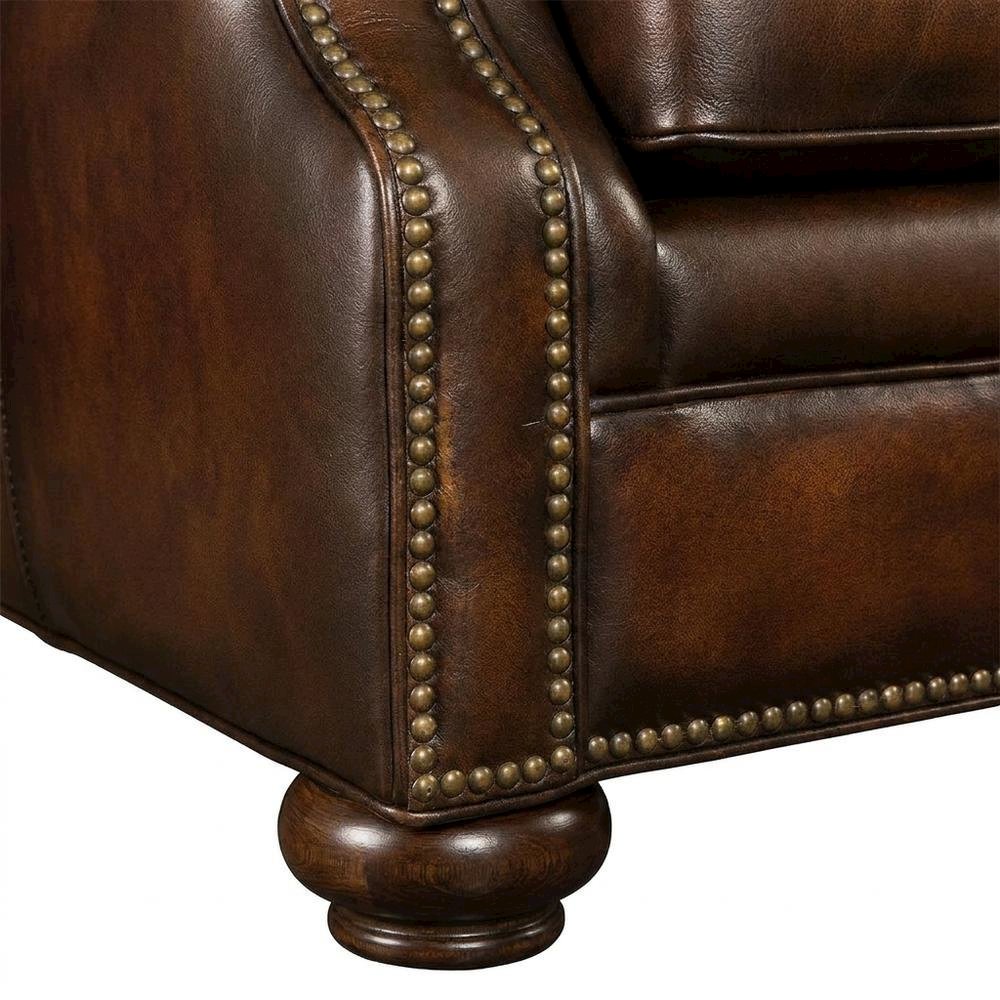 Top-Grain Leather Sofa with Fixed Arms and Dark Walnut Frame, Brown. Picture 7