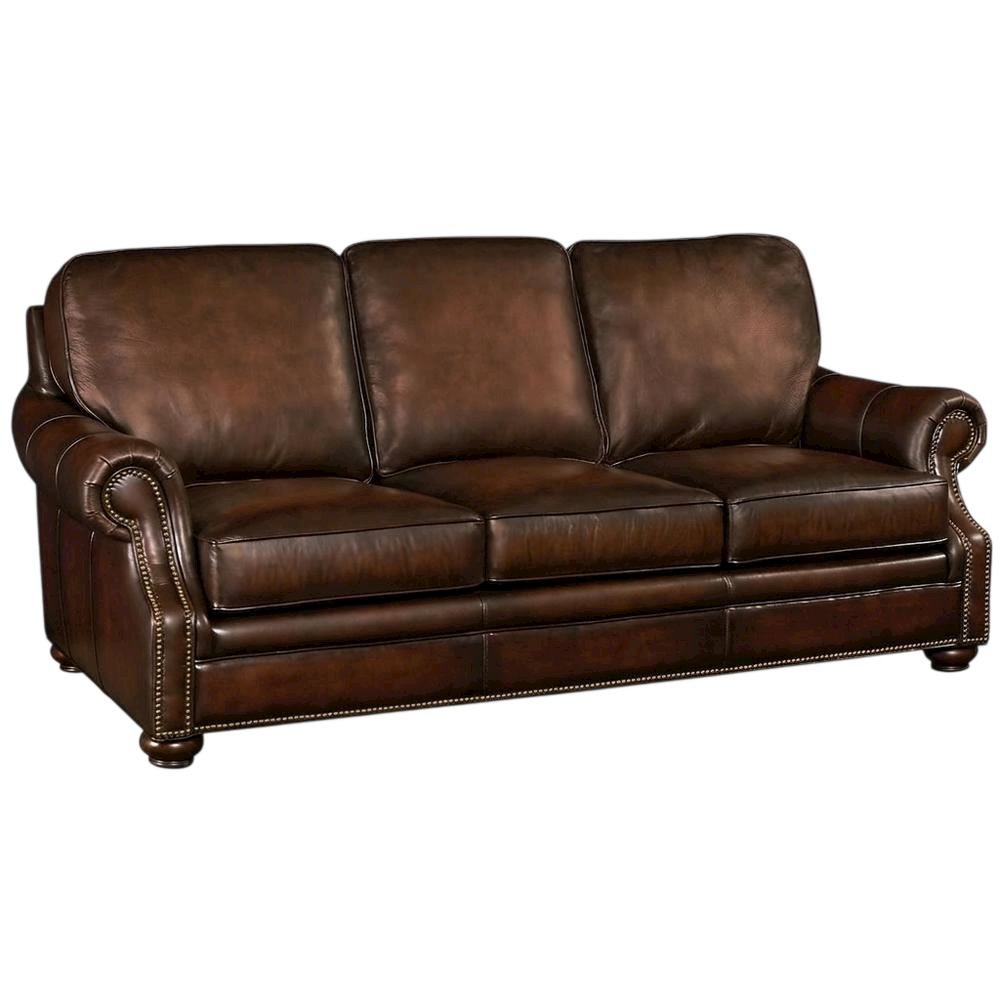 Top-Grain Leather Sofa with Fixed Arms and Dark Walnut Frame, Brown. Picture 4