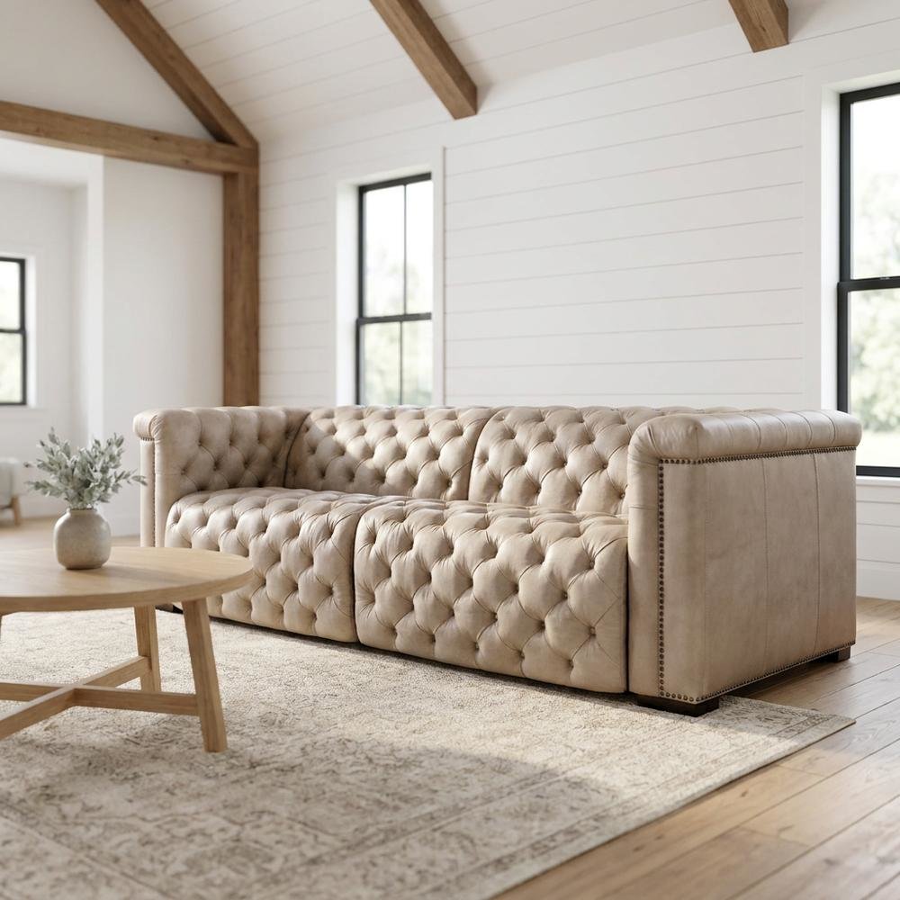 Leather Reclining Sofa, Brown. Picture 2