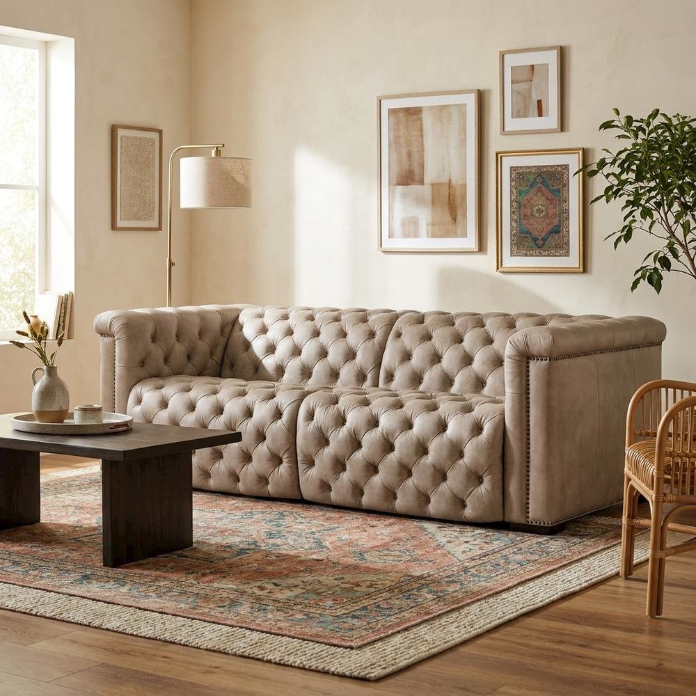 Leather Reclining Sofa, Brown. Picture 3