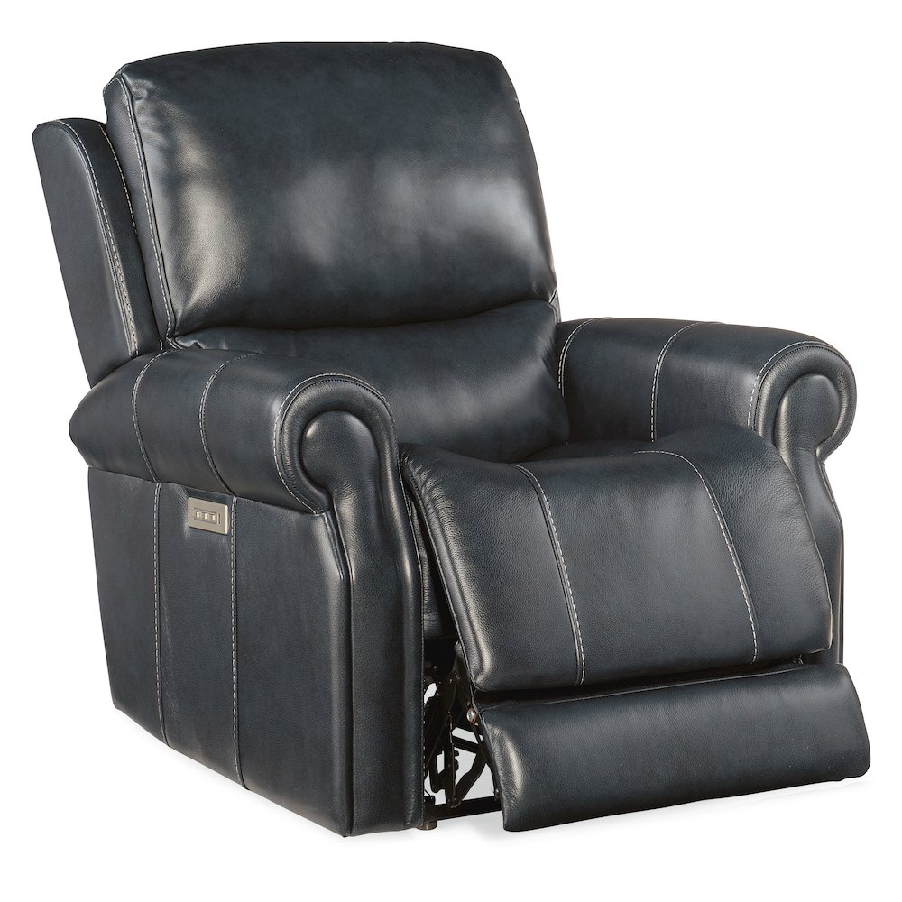 Eisley Power Recliner with Power Headrest & Lumbar in Blue Leather by Hooker. Picture 4