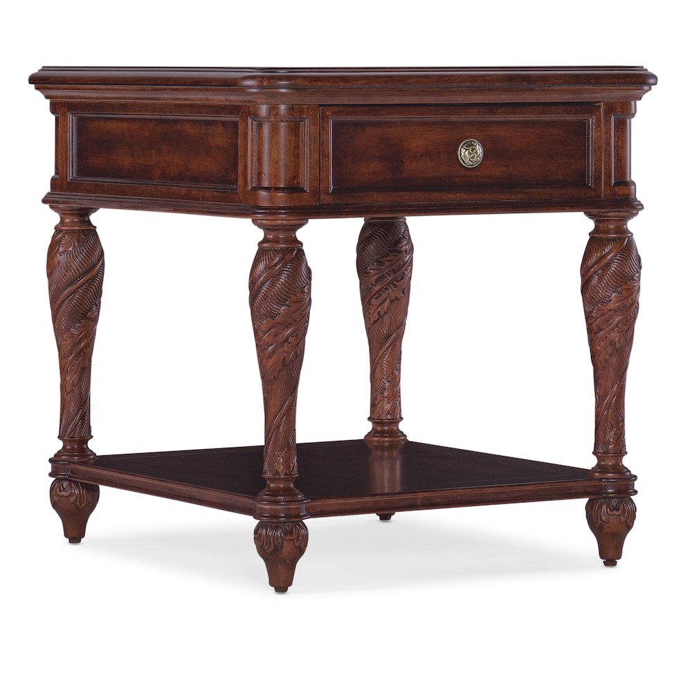 Hooker Furniture Charleston 1-Drawer Traditional Wood End Table in Cherry Brown. Picture 1