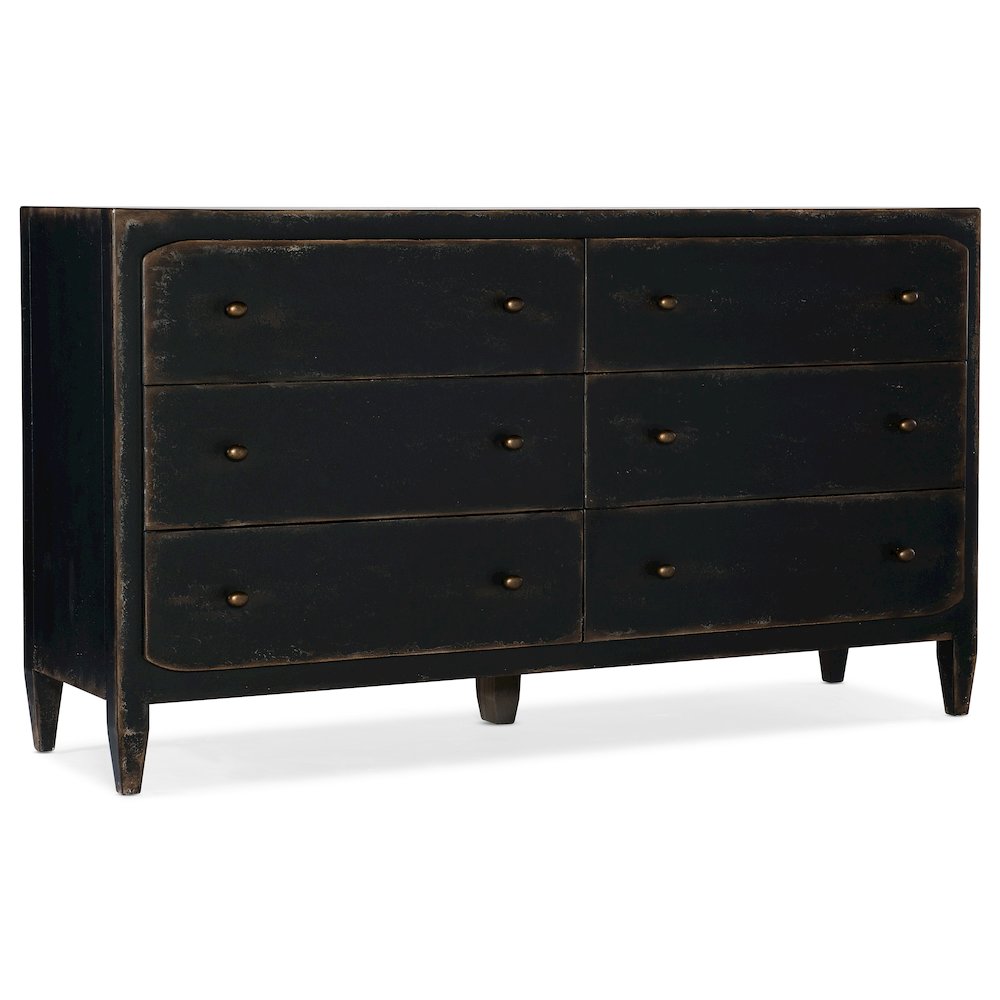Ciao Bella 6 Drawer Wood Dresser in Distressed Black Finish by Hooker Furniture. Picture 1