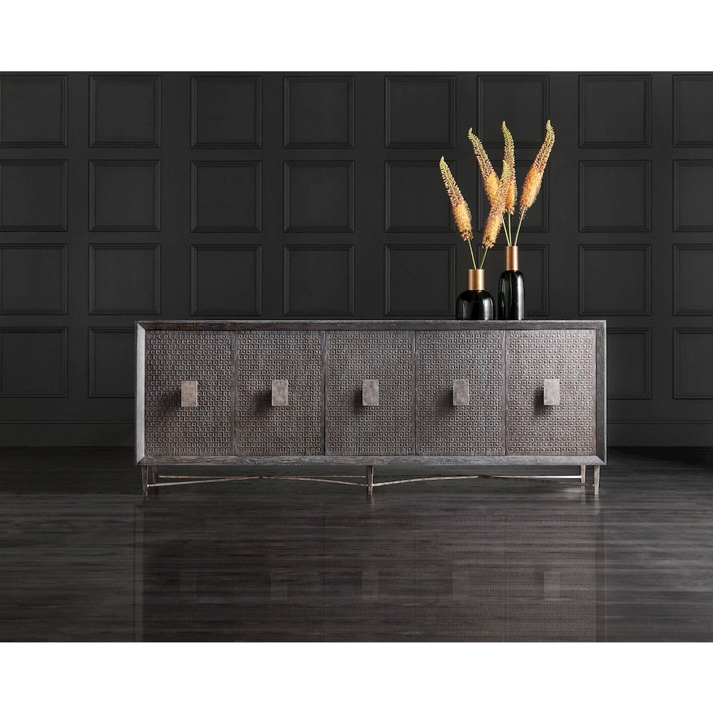 Melange Keenan Five Door Credenza in Brown Wood by Hooker Furniture. Picture 4