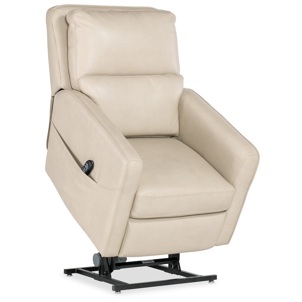 Flynn Power Recliner w/ Pwr Headrest Lumbar and Lift in Beige Leather by Hooker. Picture 4