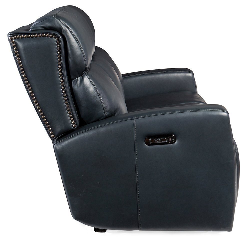 Ruthe ZeroG Power Sofa with Power Headrest & Hidden Console in Blue Leather. Picture 6