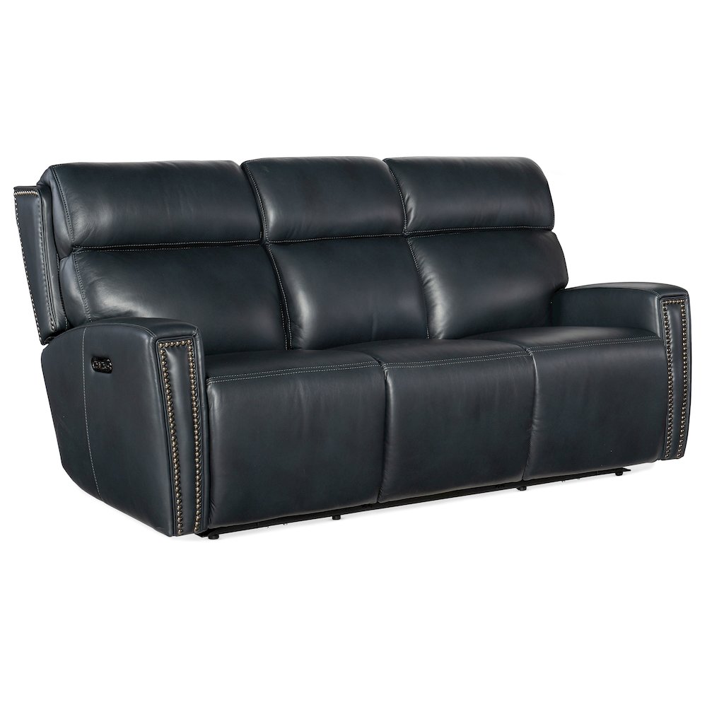 Ruthe ZeroG Power Sofa with Power Headrest & Hidden Console in Blue Leather. Picture 1