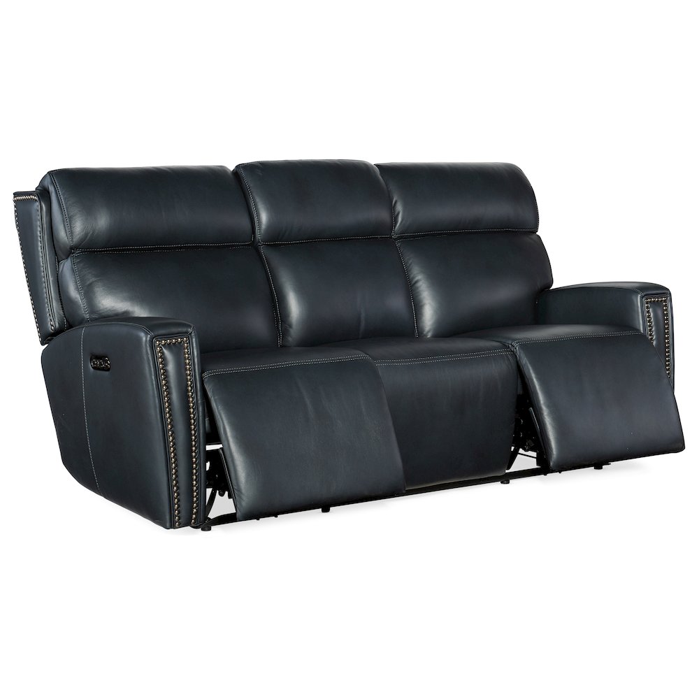 Ruthe ZeroG Power Sofa with Power Headrest & Hidden Console in Blue Leather. Picture 5