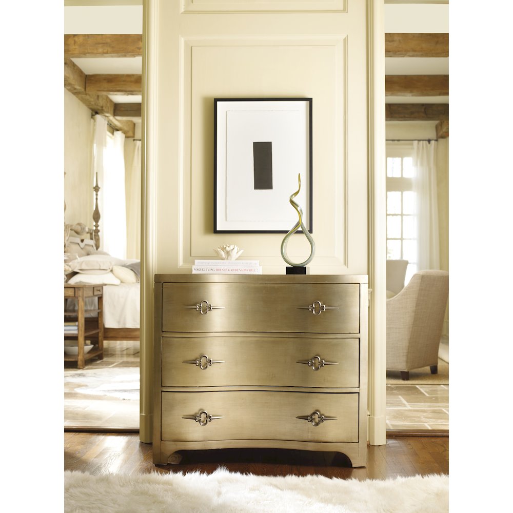 Sanctuary 3-Drawer Wood Shaped-Front Gold Accent Chest by Hooker Furniture. Picture 3